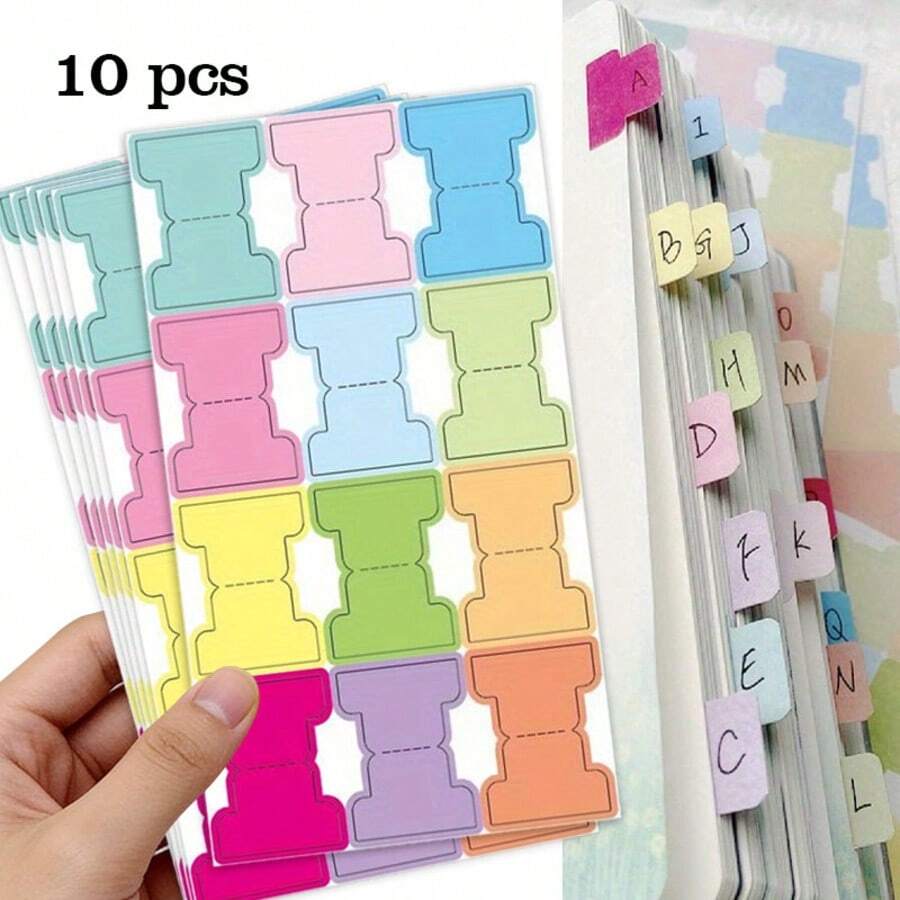 10pcs Color Coded Page Labels 15.3x8.5cm, Hand-Writable Bookmark Stickers For Calendar, Planner, Journal, Diary And DIY Decoration School Supplies - 10 Color-coded Labels - View 1