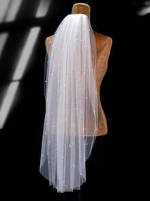 1pc Short Versatile Pearl Bridal Veil, Minimalist Elegant Headpiece For Women's Wedding Dress, Marriage Registration - 彩色 - 查看 5