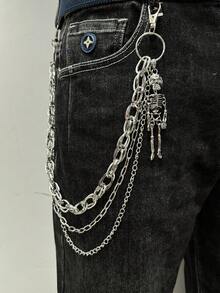 1pc Multi-Layer Chain Men's Pant Chain, Fashion Hip-Hop Unisex Pant Chain With Oil Drop Cross, Skull Pendant, Waist Decor, Suitable For Street Party Wear, Gift Accessory - Multicolor - View 2