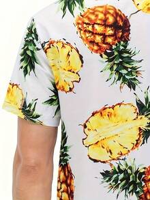 The Pattern Shows Bright Golden Pineapples Symbolizing Tropical Vitality Freedom Vacation Mood And  Vibes 3D Print Men's Hawaiian Short Sleeve Shirt Casual Button Down Beachwear Top - 白色 - 查看 3