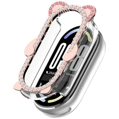 1pc Little Bear Single Diamond Hollow PC Smart Bracelet Protective Watch Case, Protects The Surroundings, Suitable For Xiaomiband10/9/8/10 Ceramic Version/9 Ceramic Version, Suitable For Girls/Women To Wear (Sold With Only 1 Case)