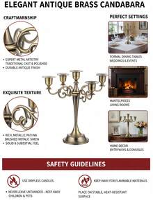 1个法式复古五臂烛台，宽圆底座，适用于婚礼、家居装饰、婚宴、烛光晚餐、圣诞派对、桌面摆件、户外花园装饰，也可作为乔迁礼物、结婚礼物、周年纪念礼物、生日礼物、母亲节礼物。 - 多款式 - 查看 6