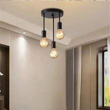 1盏现代简约三头铁艺吊灯，E27灯座，硬线连接，适用于餐厅、卧室、书房、客厅，创意吊灯，楼梯照明，不含灯泡 - 彩色 - 查看 8