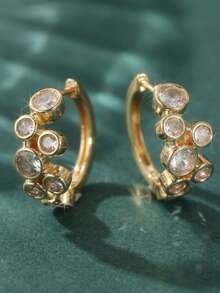 Pendientes de circonita cúbica con bisel de burbujas de lujo, pendientes de combinación de circonita cúbica redonda, pendientes de circonita cúbica brillante, pendientes de oro - Dorado - Ver 9