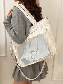 Túi tote trong suốt, chất liệu cứng cáp, kiểu dáng anime, dung tích lớn, túi đeo chéo thông thường dành cho học sinh và người đi làm, túi xách thời trang nữ. - trắng - Xem 6