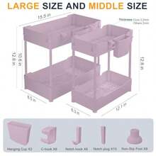2 Pack Under Ink Organizer Under  Cabinet Organizer With Hook Hanging Cup Multi-Pure A Helf For Kitchen  Pink 12.8 Inch - Pink - View 5