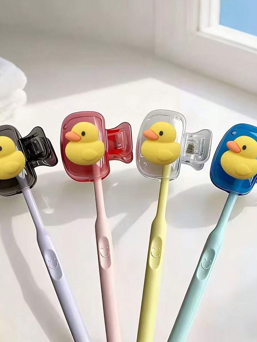 Portable Toothbrush Holder Set With Cute Duck Pattern, Suitable For Home And Travel Use, Protects Your Toothbrush And Maintains Oral Hygiene, Great Gift For Family, Friends, Birthday, Valentine's Day, Wedding, Souvenir, Bridesmaid - Multicolor - View 1