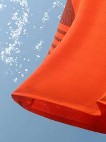 男士夏季宽松透气圆领T恤，速干运动跑步上衣 - 紅色 - 查看 5