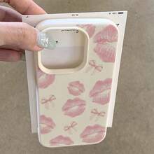 Funda para teléfono: Estampado de labios con lazo, adecuada para patrón de TPU, compatible con funda para 16 Pro, 16 Pro/14/16 Plus/15/13P/12/11. Funda protectora empresarial, atractiva, a prueba de golpes, minimalista, bonita, con estética coqueta, funda con protección caídas de grado militar, funda bonita de Pascua. - 1 pieza - Ver 5