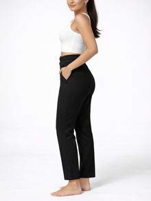 Women's Linen Trousers, High Waist, Tailored Premium Style, Body-Shaping, Casual Chic - màu đen - Xem 2