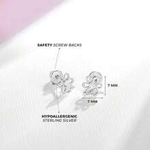 CZ Flower Earrings - 925 Sterling Silver Hypoallergenic Earrings for Girls with Secure Screw Backs - Safe and Comfortable for Toddlers and Little Girls - CZ transparente - Ver 5