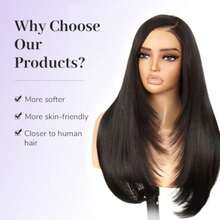 UandA Glueless C-Part Natural Black Straight Layered Wig Wear and Go 9x7 Lace Front Synthetic Wig Pre style Pre Plucked Pre Cut Vivid Self-growing Hairline Tiny Knots Premium Fiber 22Inch - C Parted2Natural Negro - Ver 8