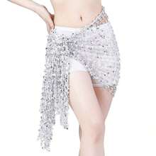 Women's Hollow Belly Dance Scarf Women's Belly Dance Tassel Skirt Clothing Accessories Sequins Short Skirt - Bạc - Xem 13