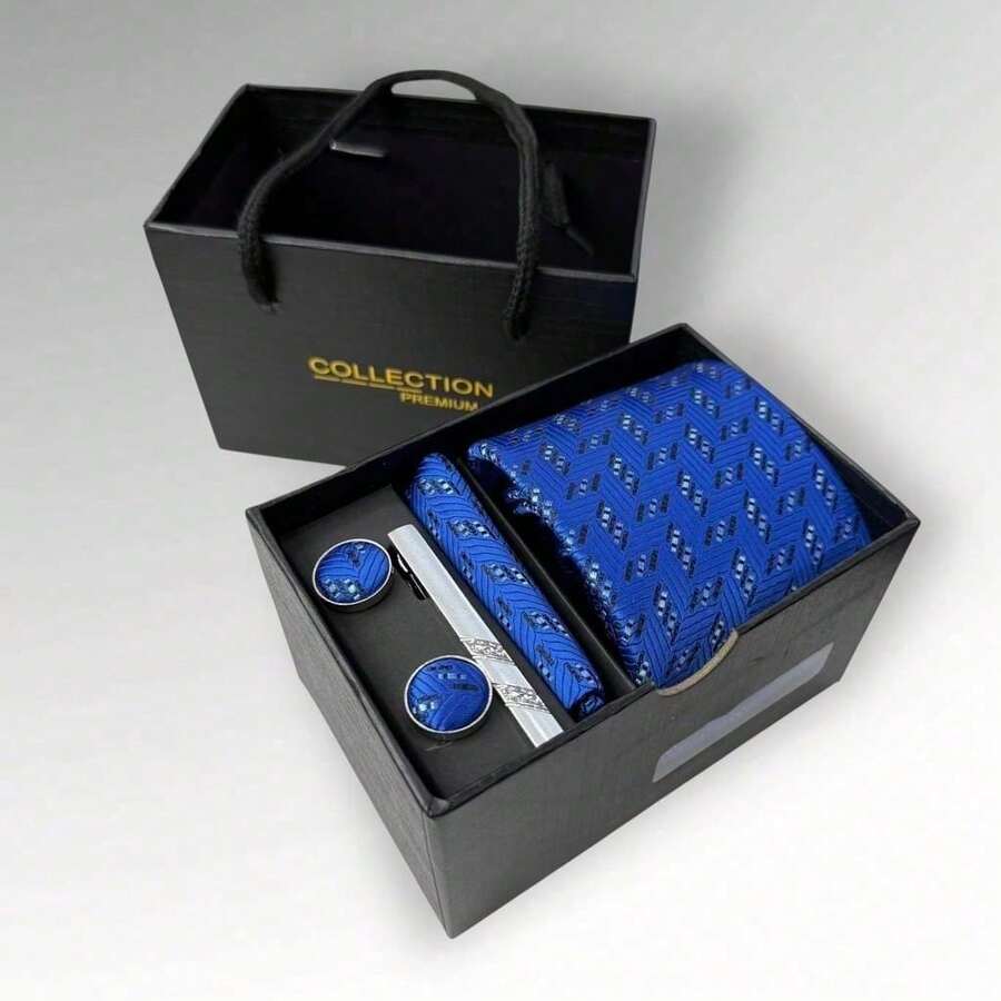 DOZE GOLDEN Premium Quality Traditional Tie Set For Events And Weddings. - 16 Azul royal - Ver 1