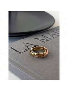 Classic Minimalist Three-Tone Titanium Steel Ring Set For Women (No Box) - 彩色 - 查看 4