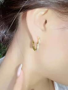 1 Pasang Anting Lingkaran Batu Zirkonia Kubik, Cocok Untuk Dekorasi Sehari-hari, Perhiasan Pesta Atau Hadiah Ulang Tahun Untuk Remaja - Yellow Gold - View 5