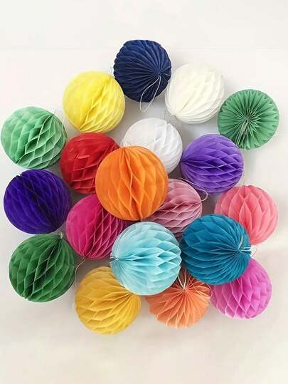5个蜂窝花球，饰以薄纸绒球，适用于生日、婚礼和家居装饰 - 多种颜色，也适用于圣诞节、感恩节、新年以及窗户装饰。生日派对布置、婚礼装饰，色彩缤纷的多色灯笼形蜂窝球。
