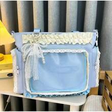 Ita Crossbody Tote Bag, Pin Display With Insert Large Messenger Bag, Cute Tote Bag With Zipper Ruffle, Japanese Aesthetic Y2k - Blue - View 5