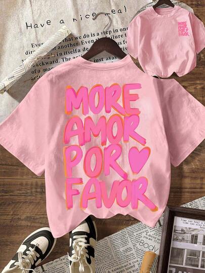 Women's Casual Round Neck Short Sleeve "More Amor" Graphic T-Shirt, Summer Vacation Outfit