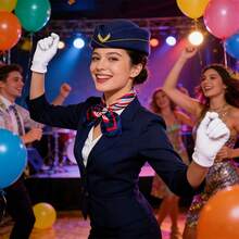 三件套空姐服装套装 - 包括帽子、围巾和手套，优雅的角色扮演服装，适合节日、角色扮演、主题派对、嘉年华和化装舞会。 - 彩色 - 查看 2