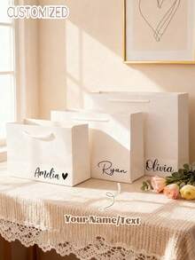 Customized Name Personalized White Paper Gift Bag, Customizable Text Gift Tote Bag, Suitable For Weddings, Birthday Parties, Gift-Ready - Multicolor - View 1