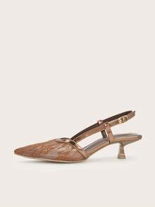 Women's 2025 New Fashion Metal Buckle Pointed Toe High Heel Pumps - Brown - View 3