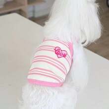1pc Striped Embroidered Sleeveless Pet Vest, Suitable For Teddy, Poodle And Other Small Dogs - Pink - View 11
