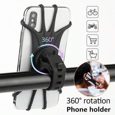 1 chiếc giá đỡ điện thoại xe đạp xoay 360 độ, giá đỡ ABS dễ lắp đặt, phù hợp cho xe đạp và xe máy, không cần dụng cụ.