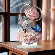 1 placă decorativă cu design artistic 2D, material acrilic 2D cu trandafir romantic, fluture strălucitor și decor de perle, potrivită pentru casă, birou, cafenea, grădină, ornament versatil pentru birou, birou, rechizite de birou, decor de birou - roz - Vizualizare 4