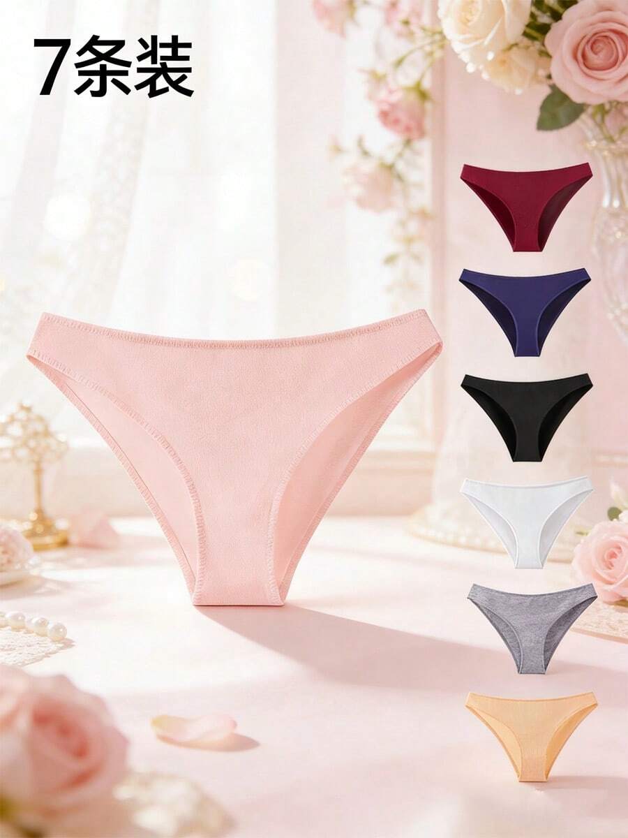 7-Pack Women's Pure Cotton Underwear, European And American Low Waist Plus Size Half Wrapped Buttocks Comfortable, Skin Friendly And Breathable, High-Quality Fabric Breathable All Cotton Crotch, Long-Term Washing Does Not Deform, Pure Cotton Triangle Pants - 混色7條裝 - 查看 1