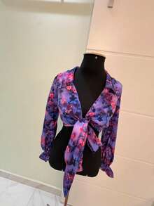 blusa CAMISA manga  long  estampada - Violeta - Visão 2