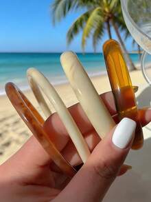 8/4pcs Vintage Elegant Bohemian Summer Vacation Minimalist Basic Acrylic Resin Tie Dye Bangle Bracelet Set, Colorful, Gold, Suitable For Women Daily, Beach, Party, Y2K Cute Jewelry Gift - Multicolor - View 6