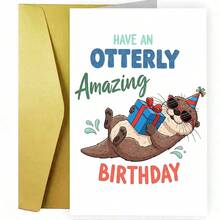 1Pc Have An Otterly Amazing Birthday Card - Funny Happy Birthday Card, Premium 300gsm, Kraft Envelope Included, Birthday Cards For Women And Men - View 4