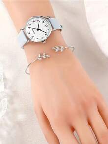 2 piezas Conjunto de reloj minimalista de moda para mujer (1 pieza) y conjunto de pulsera con diseño de rama (1 pieza), adecuado para vacaciones, fiestas, bodas, reuniones y uso diario, regalo perfecto para damas (sin caja incluida) - Multicolor - Ver 4
