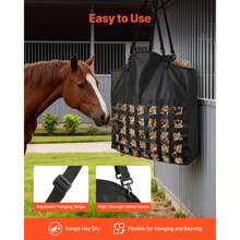 Hay Bag For Horses, 21.65 X 7.28 X 25.2 In, 1.81 X 1.81 In Holes, Premium Nylon Construction With PVC Waterproof Coating, Adjustable Hanging Straps And Metal Hooks, Slow Feed Hay Bag For Horses - Medium Mesh, Woven Tape, 21*7*25 Inch - View 6