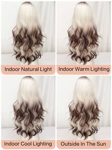 30英寸高品质长款波浪卷发假发 - 优雅渐变金色刘海假发，耐热合成纤维材质，适合音乐节、派对、角色扮演、日常佩戴 - 彩色 - 查看 7