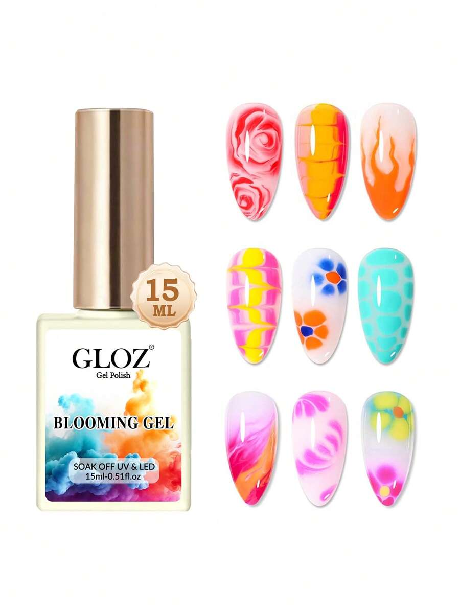 GLOZ 15ml 透明漸層紮染凝膠,可浸泡卸除 UV LED 凝膠指甲油,漸層紮染效果,魔幻大理石水彩花卉紮染半永久指甲油 - 無色 - 查看 1