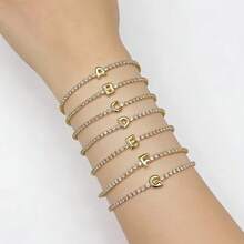 1条18K镀金手链，经典白色锆石A-Z字母链手链，女士礼物 - 金色 - 查看 12