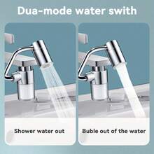 Heavy Duty Rotary Faucet Extension Aerator, 1440 ° Rotation, 1080 ° + 360 ° Rotation Arm, Dual Nozzle Mode (& Spray), Sink Filtration System, Suitable For Bathroom/Laundry Pool, Easy Installation (With Tools) - Silver - View 5