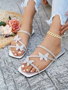 planare 新款女士时尚休闲金/银色平底拖鞋，适合夏季度假、海滩、日常通勤及其他场合 - 銀色 - 查看 6