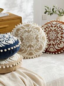 1 buah Sarung Bantal Bulat Bordir Medali Beige Tradisional, Sarung Bantal Bunga Musim Semi/Panas, Cocok untuk Dekorasi Dalam Ruangan, Sarung Bantal Sepanjang Musim, Isian Bantal Tidak Termasuk - Krem - View 7