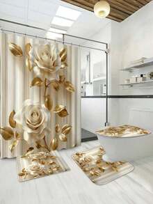 1pc Rose Digital Printed Polyester Shower Curtain, Hookless Bathroom Window Curtain - Multicolor - View 14