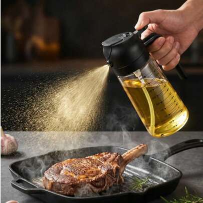1pc Plastic Oil Sprayer Bottle With Precise Measurement Scale, Refillable Olive Oil Mister, Multipurpose Spray And Pour Design, Lightweight For Kitchen Cooking, Salad Making, Outdoor Grilling, Baking, Suitable For Women, Mother's Day, Father's Day Gift - Not Dishwasher