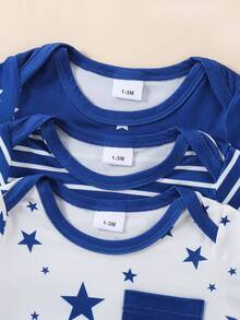 3pcs/Set Star Print Footie Romper - Blue - View 7