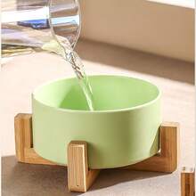 Bộ bát ăn và uống bằng gốm sứ cho chó và mèo, kèm chân đế gỗ, chống trượt, lớp men mờ, có trọng lượng, phù hợp cho mèo và chó nhỏ. - 550ml - Xem 6