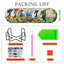 8pcs Set Equestrian Horse Diamond Painting Coasters With Holder, Vibrant Galloping Horse Pattern Cup Mats, Unique Handmade Gift For Housewarming & Horse Fans - Sets - View 4