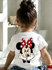 Disney Minnie Mouse Pattern Summer Short-Sleeved T-Shirt, Suitable For Children To Wear, Is The Perfect Choice For Kids When Visiting Disneyland. - 白色 - 查看 2