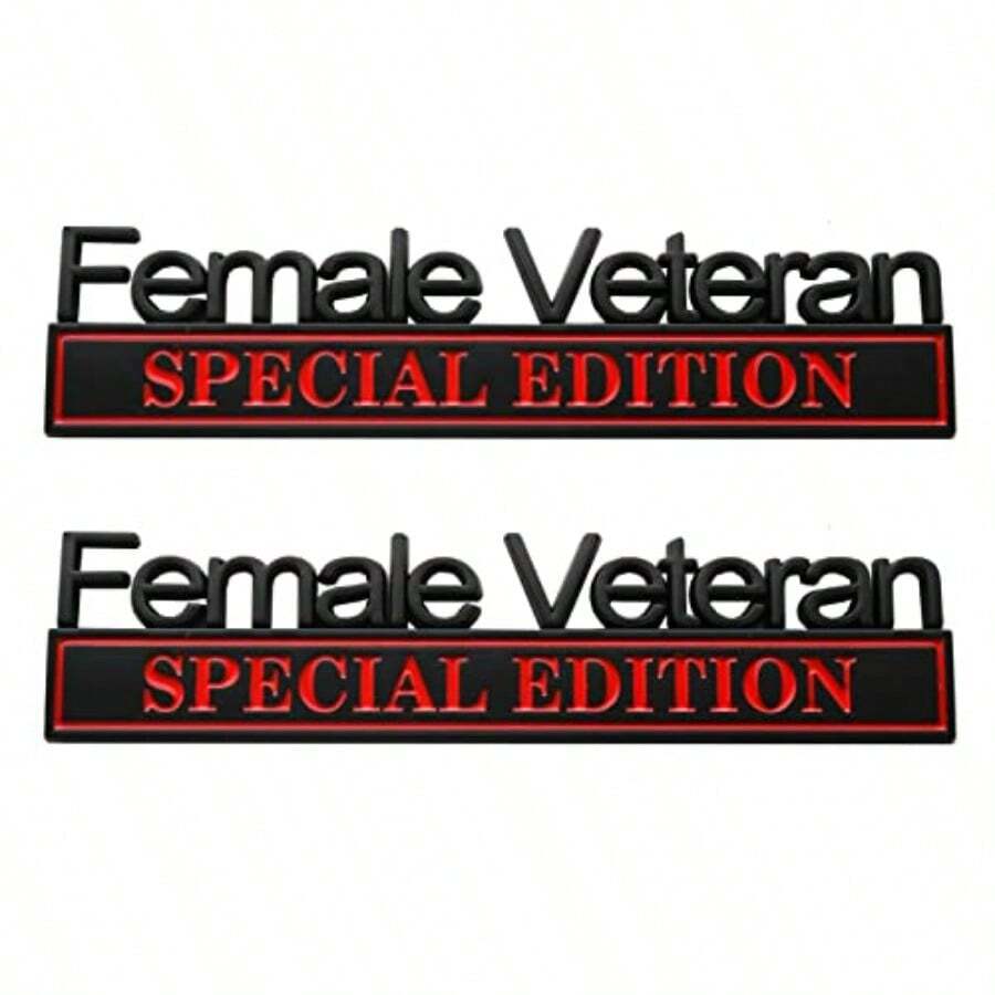 2Pcs Female Veteran Special Edition Car Emblems 3D Raised Car Bad Exterior Truck Stirs Fender Decal Black/Red - Đen/Đỏ - Xem 1