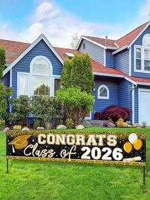 Striscione di congratulazioni per la laurea 2026; Grande striscione "Congratulazioni alla classe del 2026"; Celebra i risultati dei laureati; Adatto per forniture per feste di laurea 2026, decorazioni per feste di celebrazione, cartelli da giardino e decorazioni per vacanze - nero - Visualizzare 3