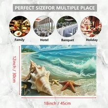 4/6/8 Piezas Set, Manteles individuales con Patrón Oceánico, Decoración de Fiesta, Manteles de Mesa de Comedor (Lino), Posavasos Lavables Impresos, Protectores de Superficie, Decoración Ideal para Reuniones Festivas en la Cocina y el Hogar - Multicolor - Ver 8